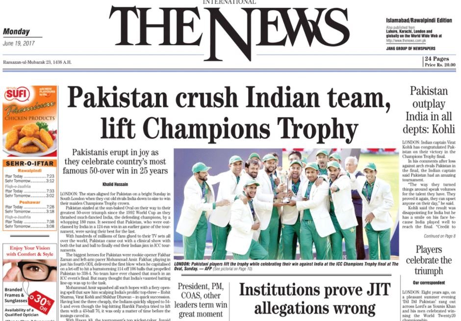 ‘We Are The Champions.’ How Pakistani Newspapers Reported Champions ...