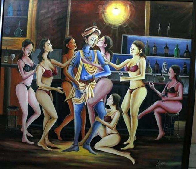 Radhakrishna Sex - Assamese Artist Paints Krishna With Semi Nude Women, Gets In ...
