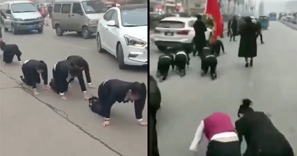 Image result for company in china forced employees to crawl on the streets