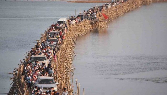 A unique bridge, which is broken in the rainy season and built again in the summer