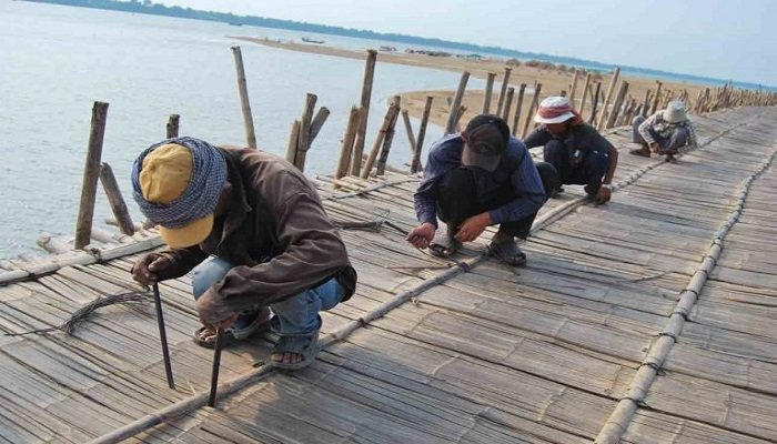 A unique bridge, which is broken in the rainy season and built again in the summer