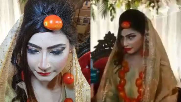 Pakistani Bride Wears Tomato Jewellery At Her Wedding To Troll The
